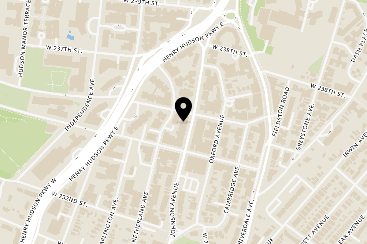 Map showing the location of Neem Indian Cuisine on 3549 Johnson Avenue in Bronx